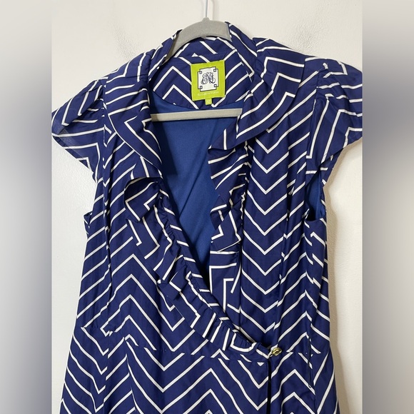 Elizabeth McKay Scotland Silk Cotton Dress in navy Waves Wrap Stand Collar 12 - Picture 3 of 14